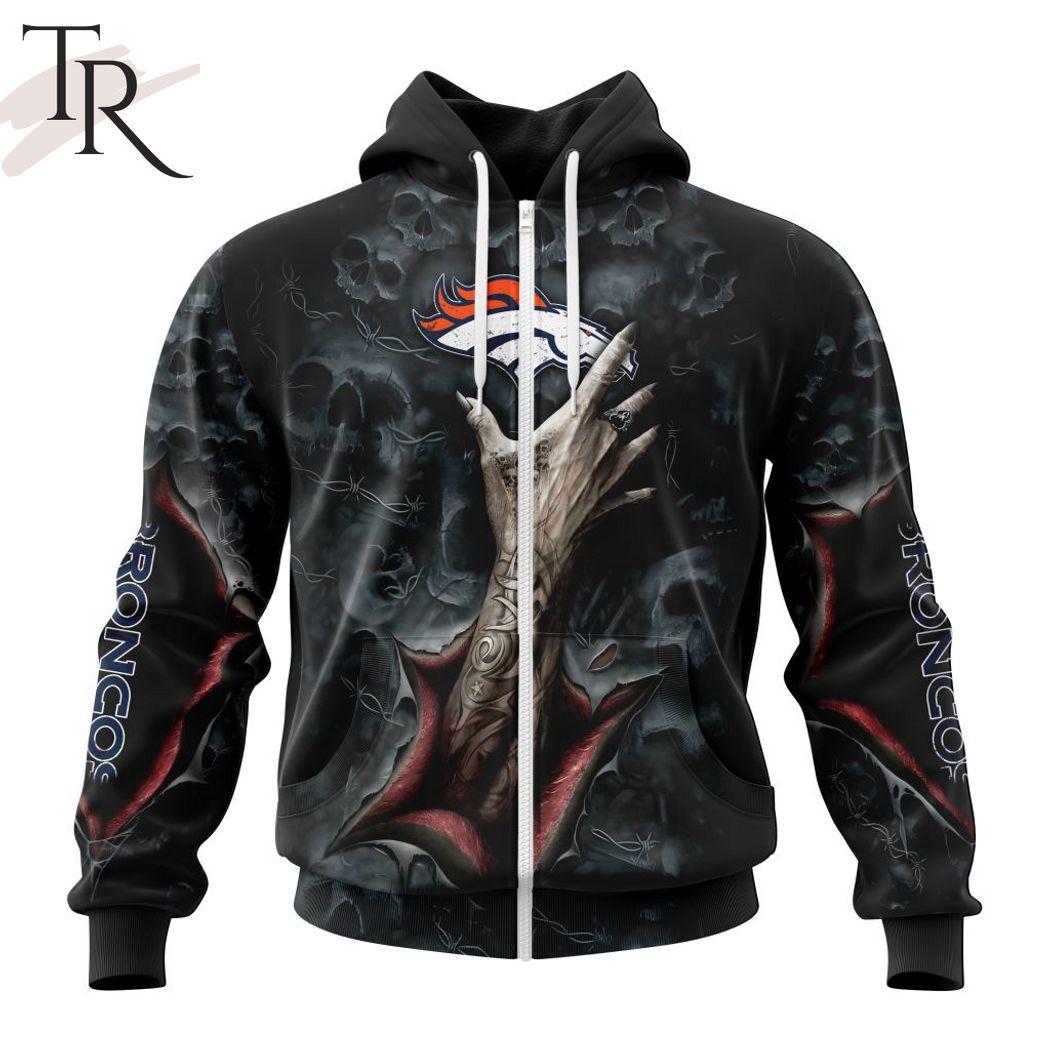 New 2025 NEW] NFL Denver Broncos Special Horror Skull Art Design Custom Hoodie - Image 2